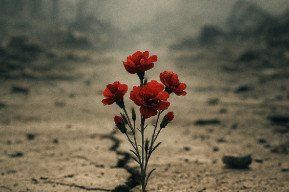 Foto di fiori rossi che nascono tra le crepe dell'asfalto